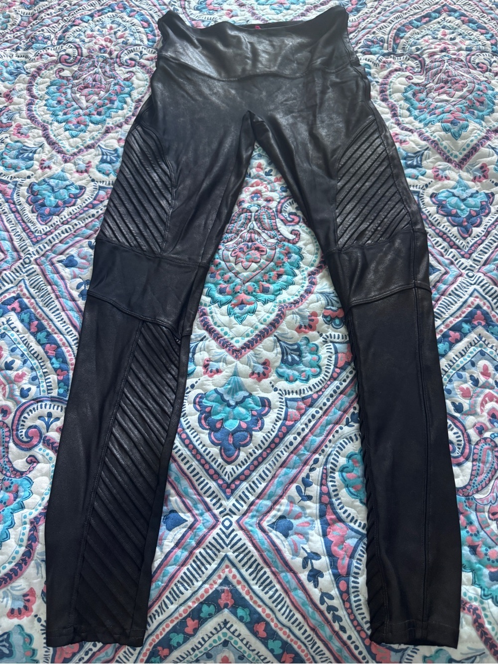 Spanx Women's Faux Leather Moto Leggings-Black-Large